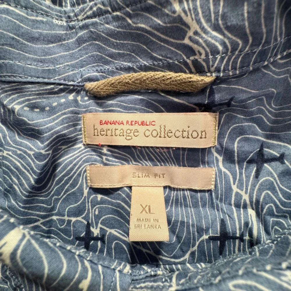 Banana Republic Shirt Men XL Blue Topographic Map Cotton Aviation Pilot Heritage
